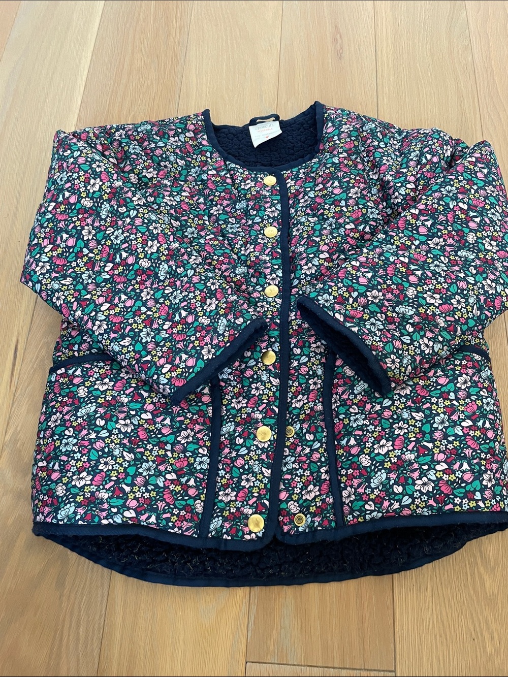Crewcuts Girls Floral Quilted Jacket - Navy Multicolor